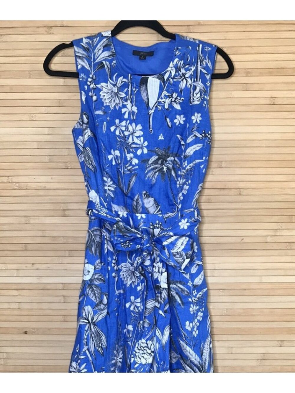 J.Crew Linen Jumpsuit Women’s Size 4 Ratti Tropical Toile Wrap-Back Blue Parr - Picture 3 of 6